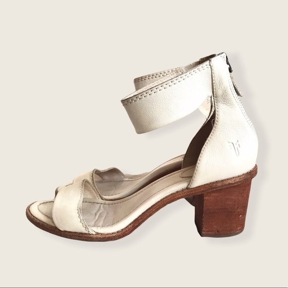 Frye White Brielle Zip Wood Block Genuine Leather Casual Ankle Sandals/Heels - Picture 7 of 16